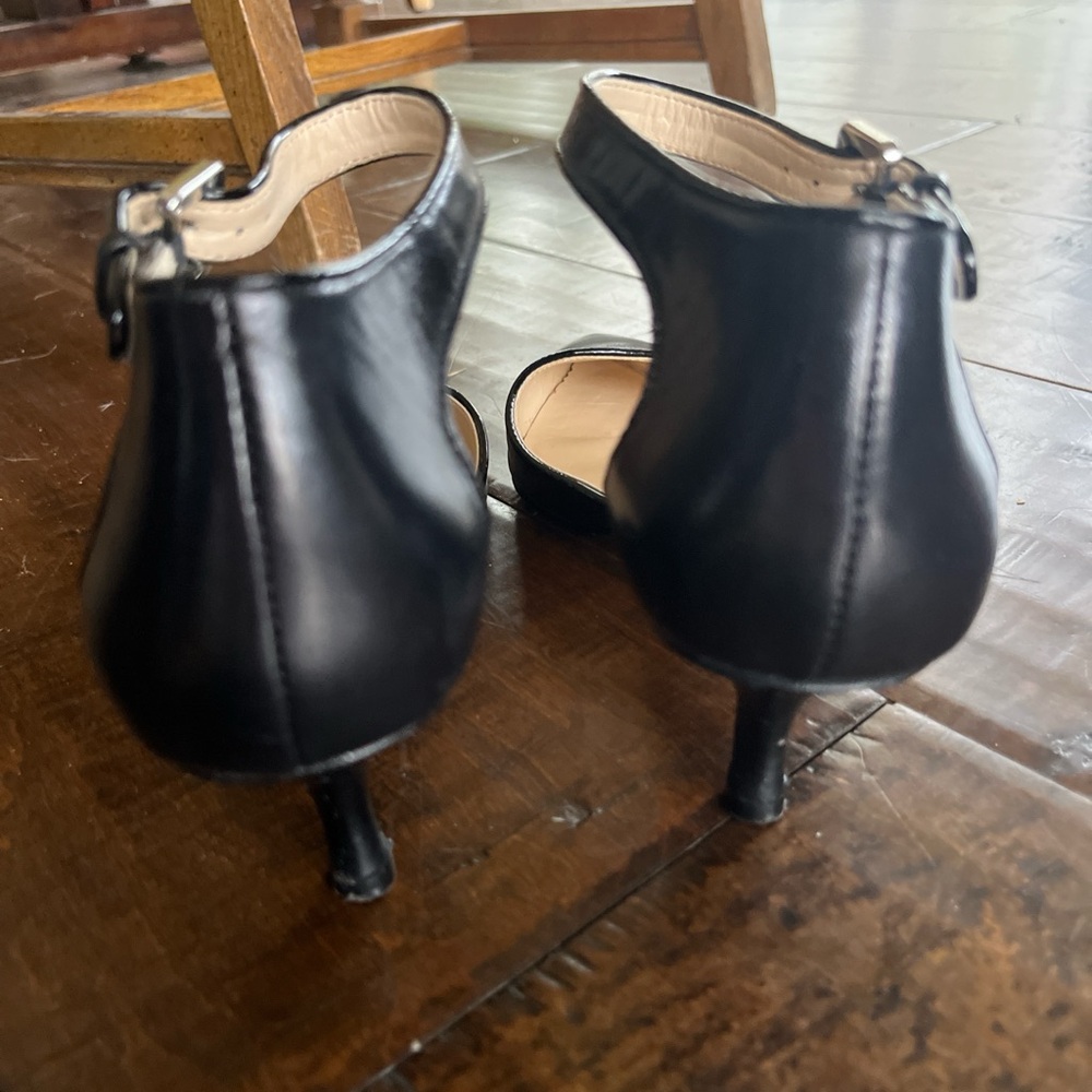 NINE WEST Blugrass black leather kitten heel D'Orsay ankle strap shoes - Picture 4 of 6